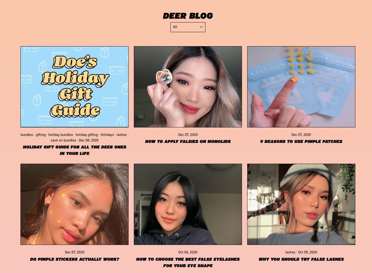 Screenshot of Doe Lashes' blog page