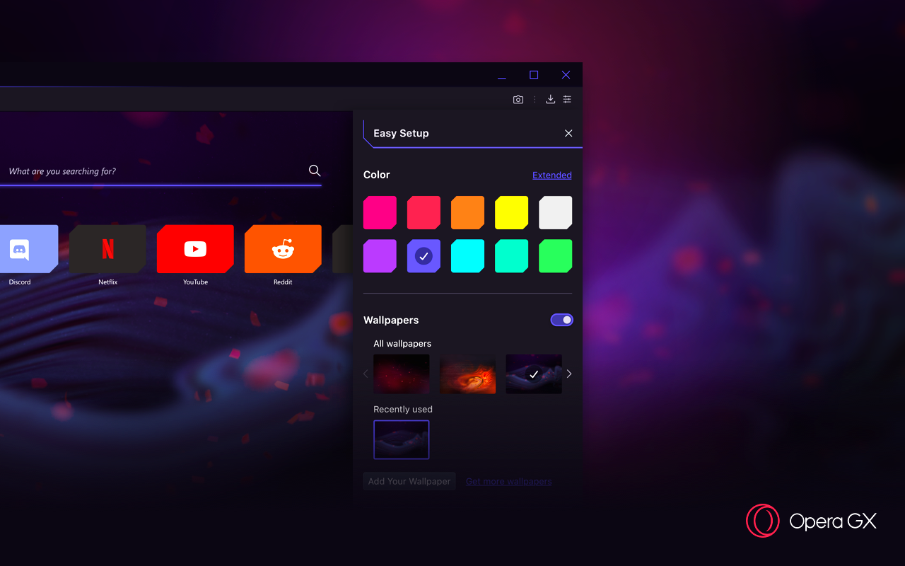 Opera GX персонализация цветов